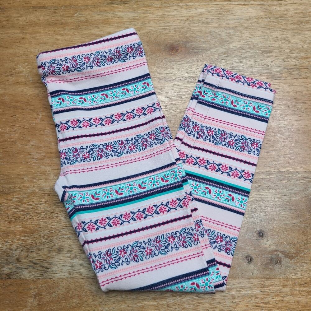Peek Pink and Blue Striped Cozy Nordic Leggings Small 4/5 Girls
